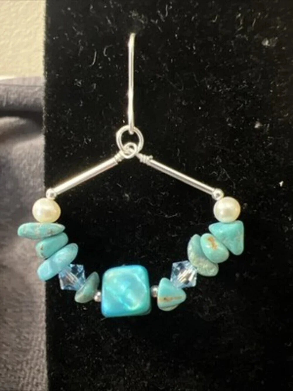 handmade beaded geometric hoop earrings